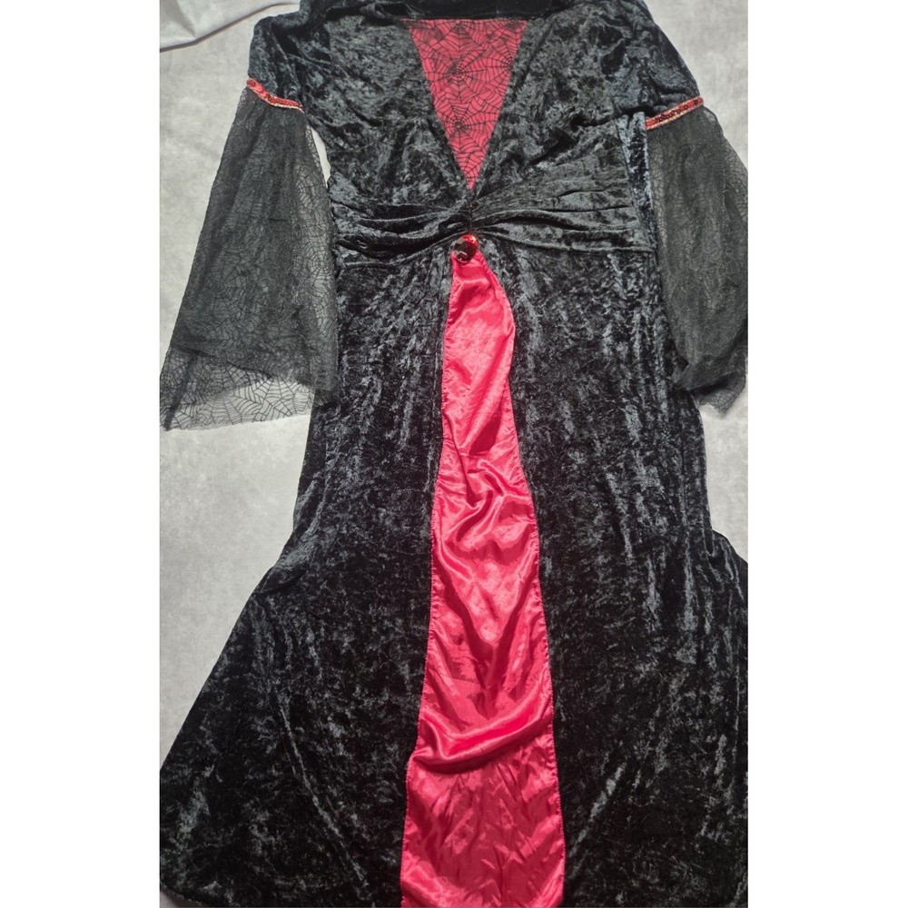 Countess Vampiretta Halloween Costume Spiderweb Bats Gown Red/Blk Flowy Gothic